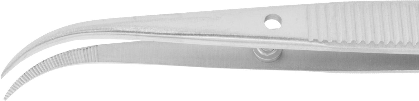 Excelta Tweezers 24A-S-SE 45° Curved Serrated Points, Medium, Anti-Mag, Pin, Stainless Steel 4.5"