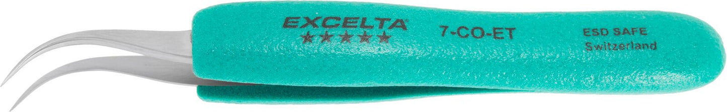 Excelta Tweezers 7-CO-ET Cobaltima® ,Cobalt Alloy, 45° Curved Very Fine Points 5"