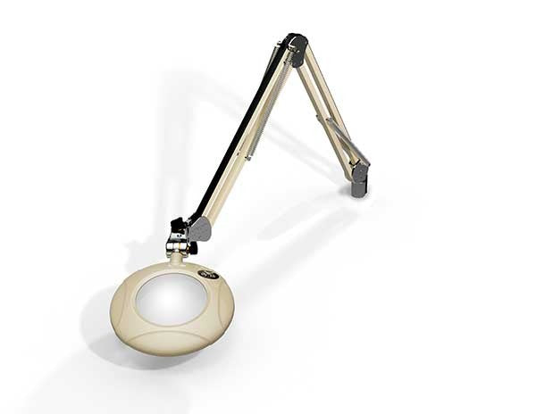 Green-Lite® 5" Round LED Magnifier 4 Diopter, 43" Reach, Table Edge Clamp, Shadow White