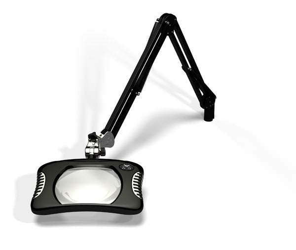 Green-Lite® 7” x 5¼” Rectangular LED Magnifier 4 Diopter, 43" Reach, Screw Down Base, Carbon Black