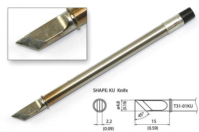 Hakko T31-01KU Tip,Knife,4.8mm/45° X 15mm,IH,450°C/840°F,FX-1001