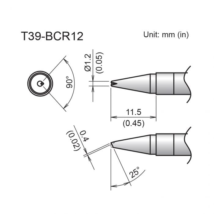 Hakko T39-BCR12 Bevel V-Groove Soldering Tip