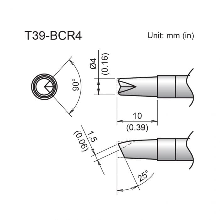 Hakko T39-BCR4 Bevel V-Groove Soldering Tip