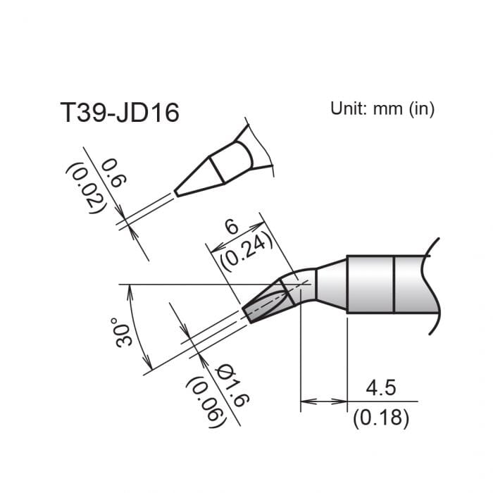 Hakko T39-JD16 Bent Chisel Soldering Tip