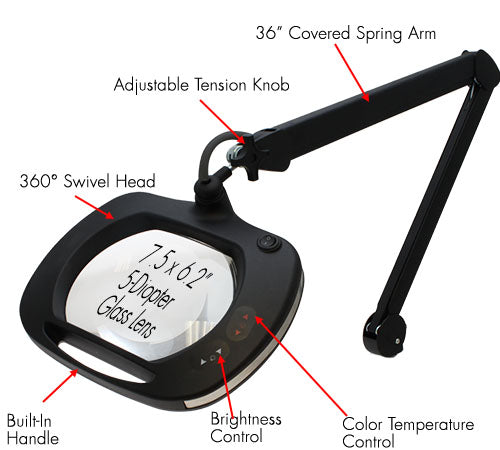 Mighty Vue Pro Magnifying Lamp LED 5D, with Color Temperature Controls, ESD Safe - Diagram