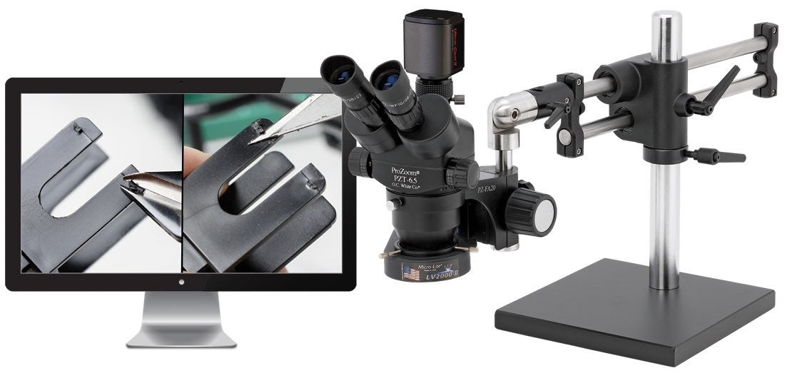 ProZoom 6.5 5MP Hybrid HDMI/USB w/ 22" LCD Trinocular Microscope - Ball Bearing Base - ESD Safe