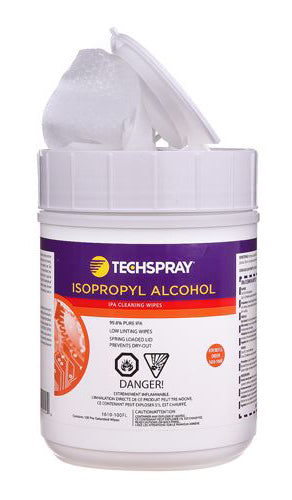 Techspray Isopropyl Alcohol 99.8% (IPA) Wipes, Flip-Top Tub 100 Ct.