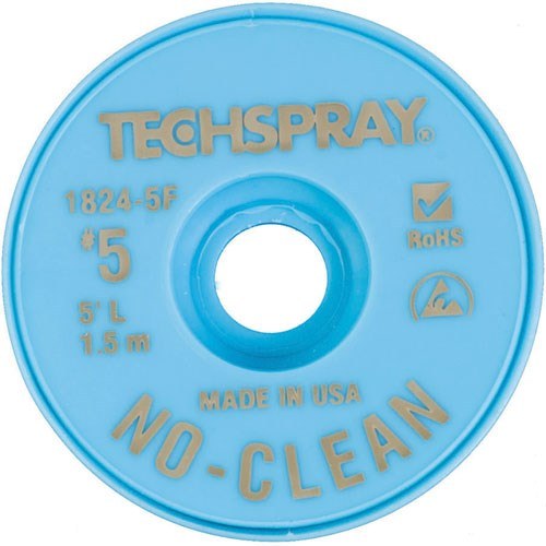 Techspray NoClean Desoldering Braid, 5', Anti-Static, #5 Brown, .130" (3.3mm)