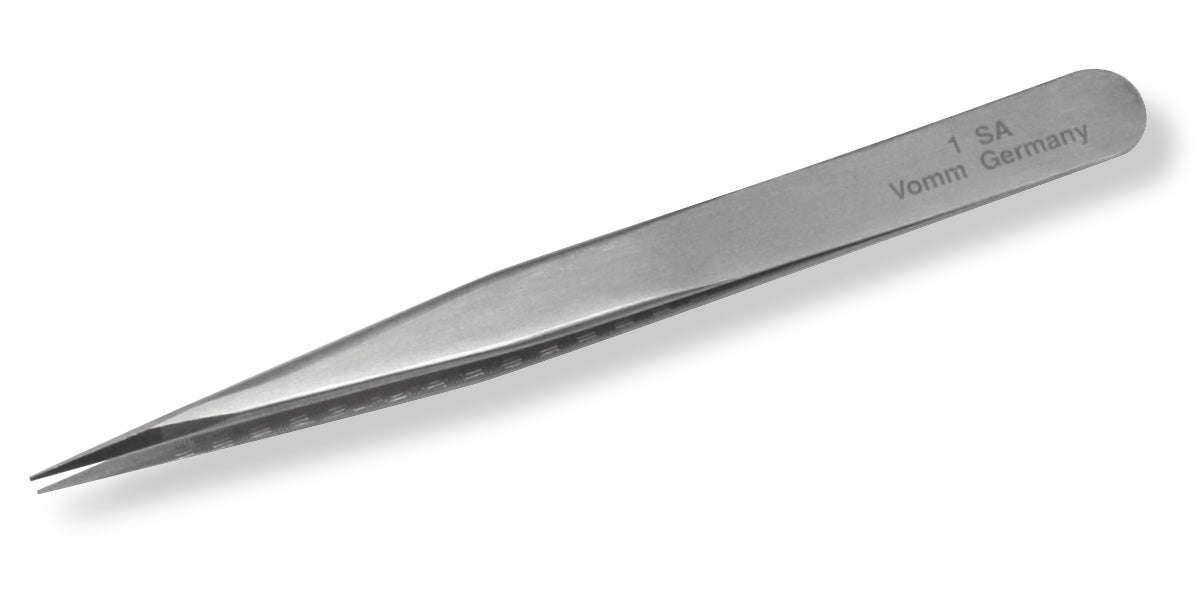 Vomm Precision Tweezers 1-SA, Straight, Very Fine Tips, 4.7 inch, Stainless  Steel