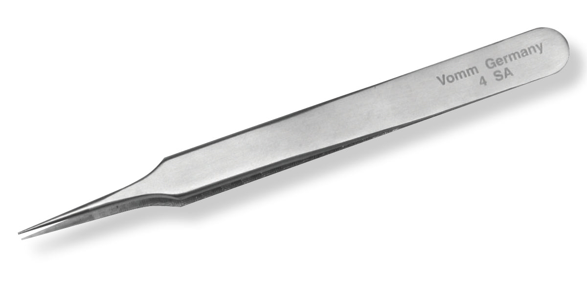 Vomm Precision Tweezers 4-SA, Tapered, Very Fine Tips, 4.3 inch, Stainless Steel