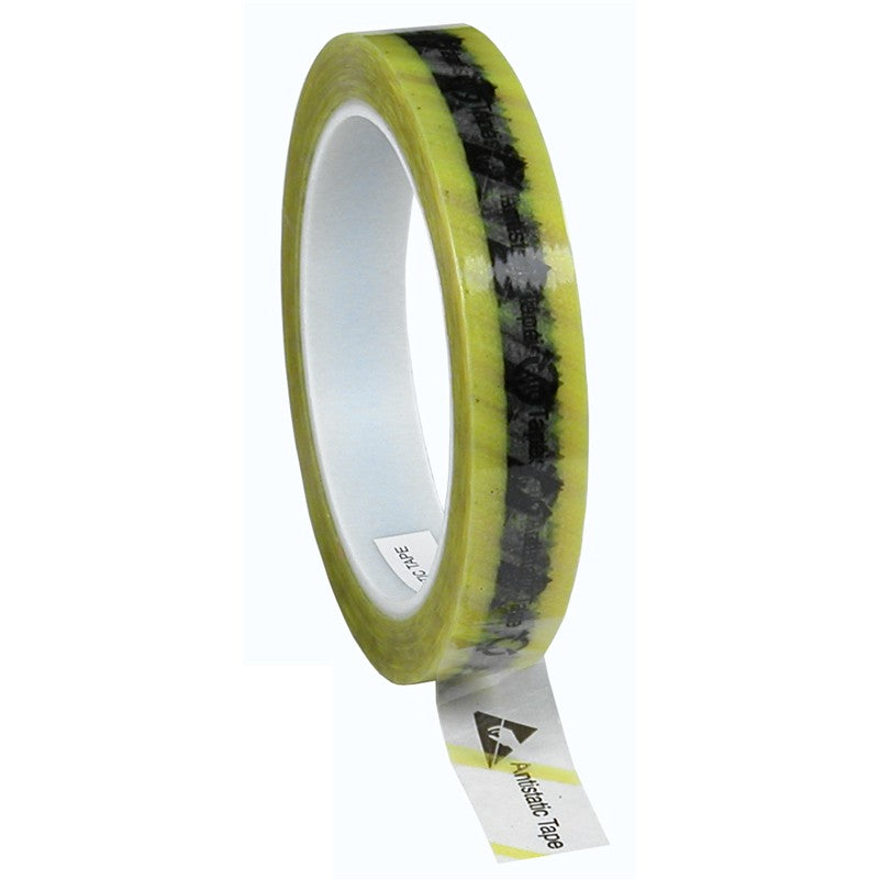 Wescorp 79276 Antistatic Cellulose Tape, Clear w/ ESD Symbols/ Yellow Stripes, 3/4" x 36 YDS w/ 3" Plastic Core