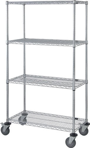 Wire Mobile Cart, 4 Shelves, 18" x 48" x 69"