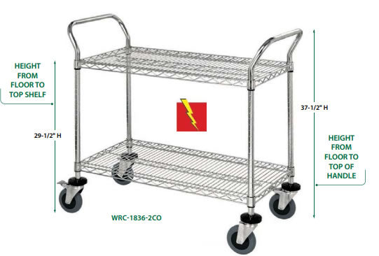 Wire Mobile Utility Cart, 2 Shelf, 18" x 48" x 37-1/2"