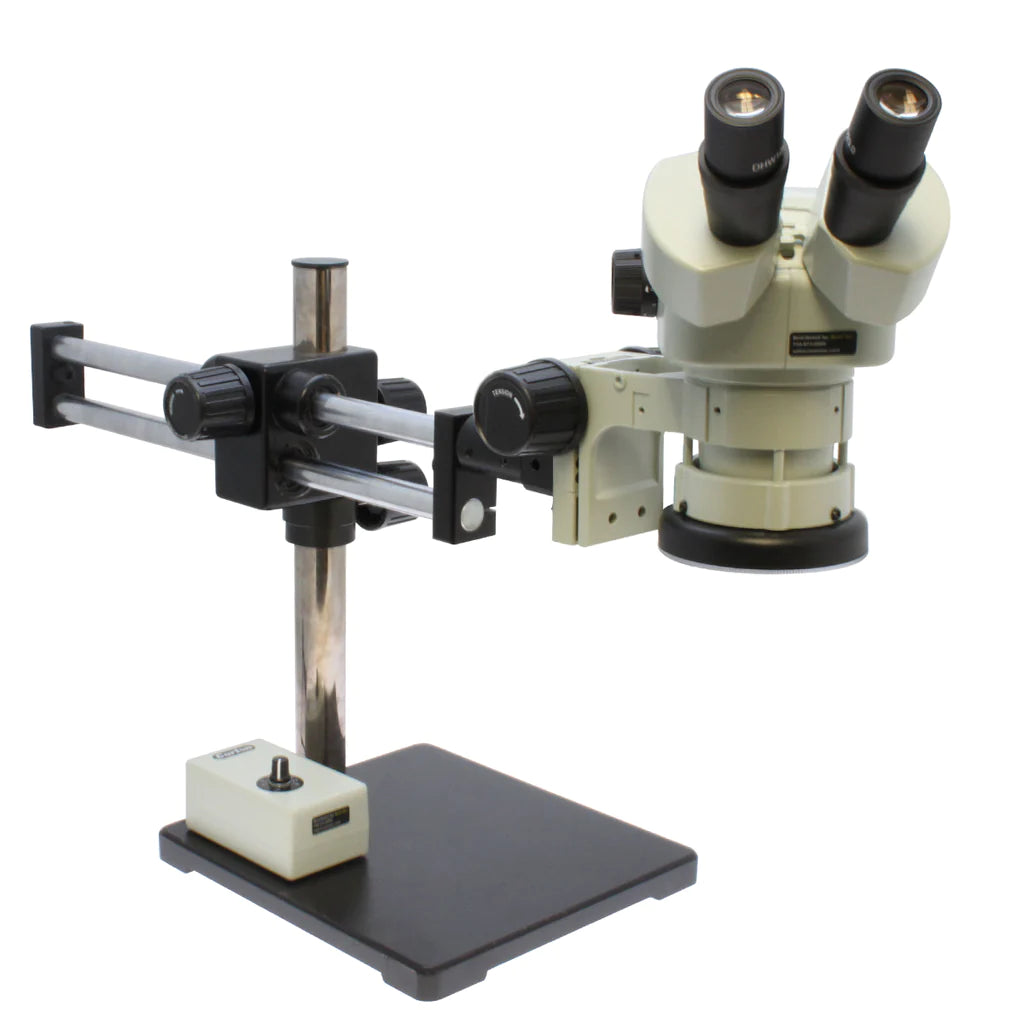 Aven SPZ-50 Stereo Zoom Binocular Microscope on a Double Arm Boom Stand