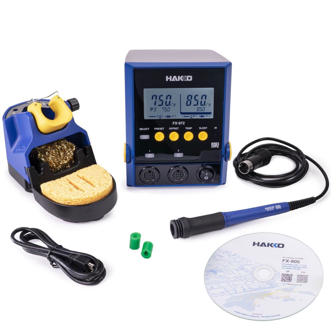 Hakko FX972-010 Dual Port Soldering Station with FX-9701 Soldering Handpiece & Holder
