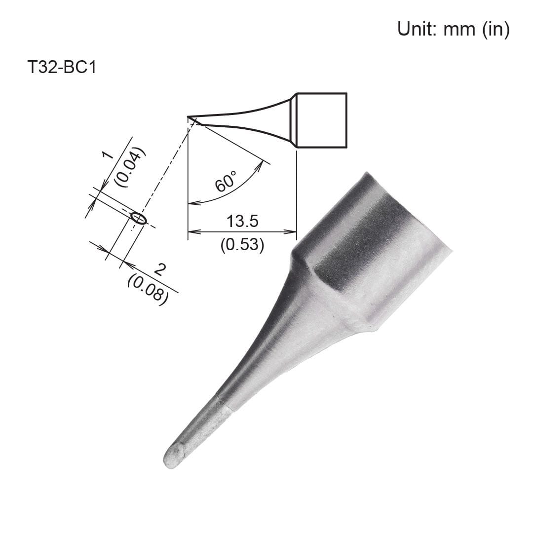 Hakko T32-BC1 Tip, Bevel 1.0mm/60&deg; x 13.5mm for FX-8806 Soldering Iron