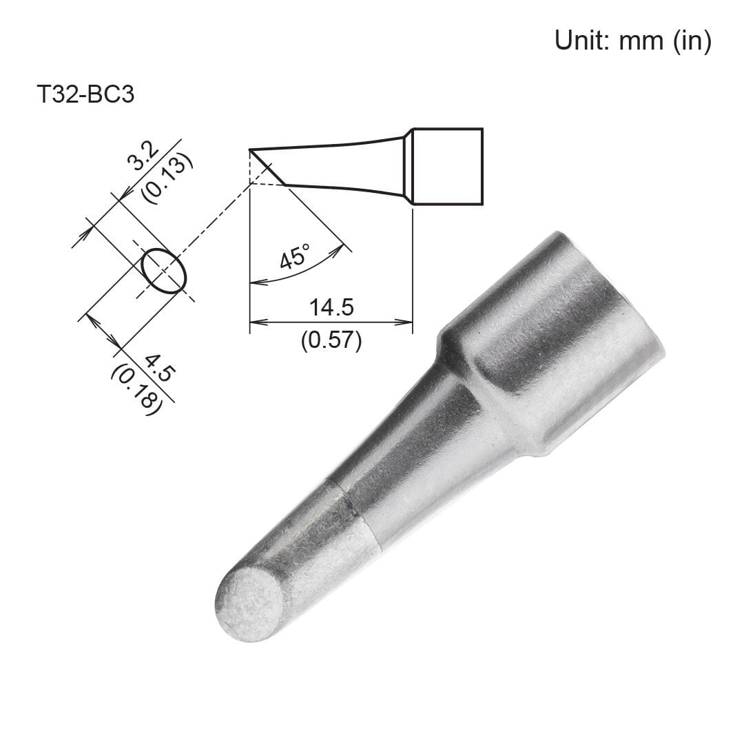 Hakko T32-BC3 Tip, Bevel 3.2mm/45&deg; x 14.5mm for FX-8806 Soldering Iron