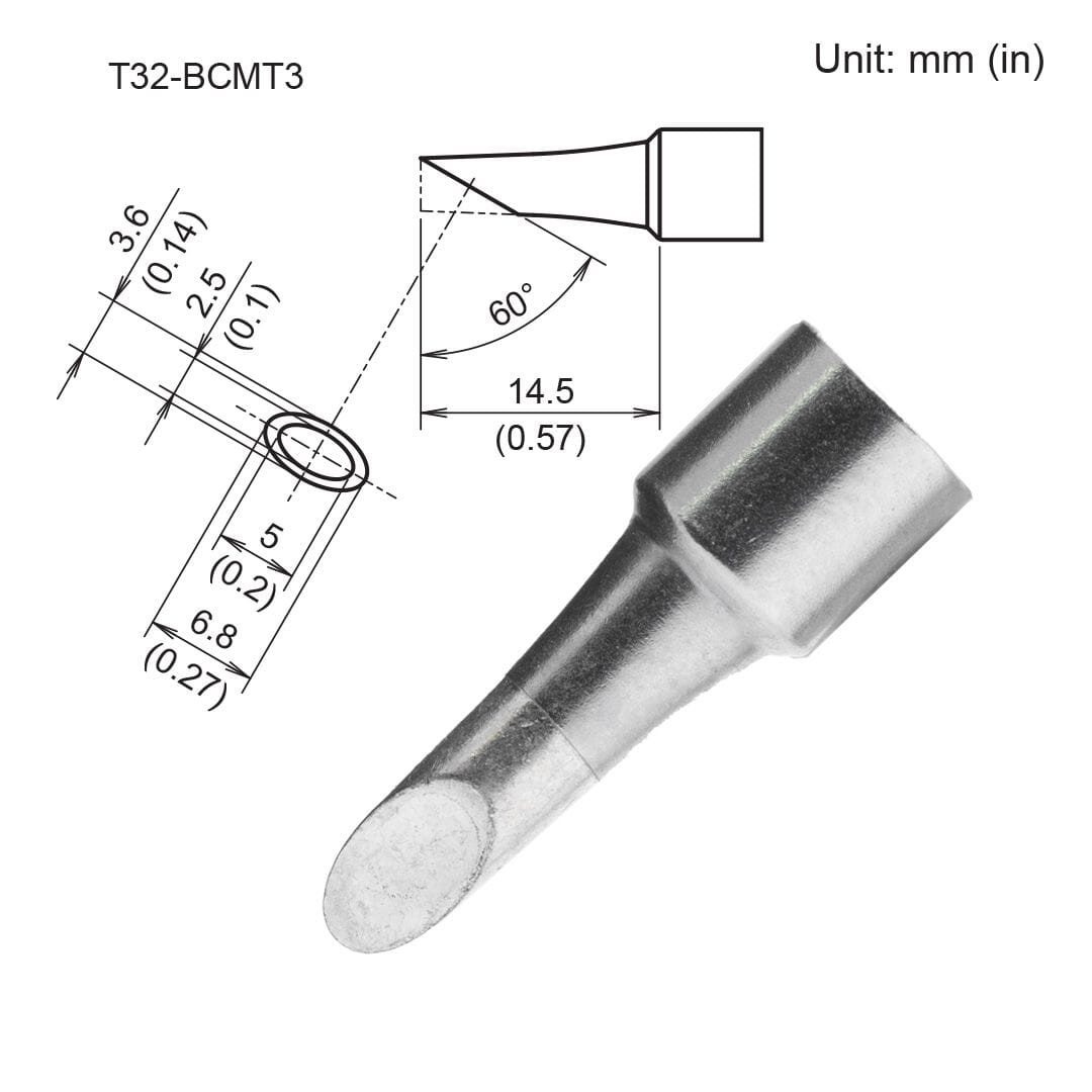 Hakko T32-BCMT3 Tip, Bevel w/Indent 3.6mm/60&deg; x 14.5mm for FX-8806 Soldering Iron