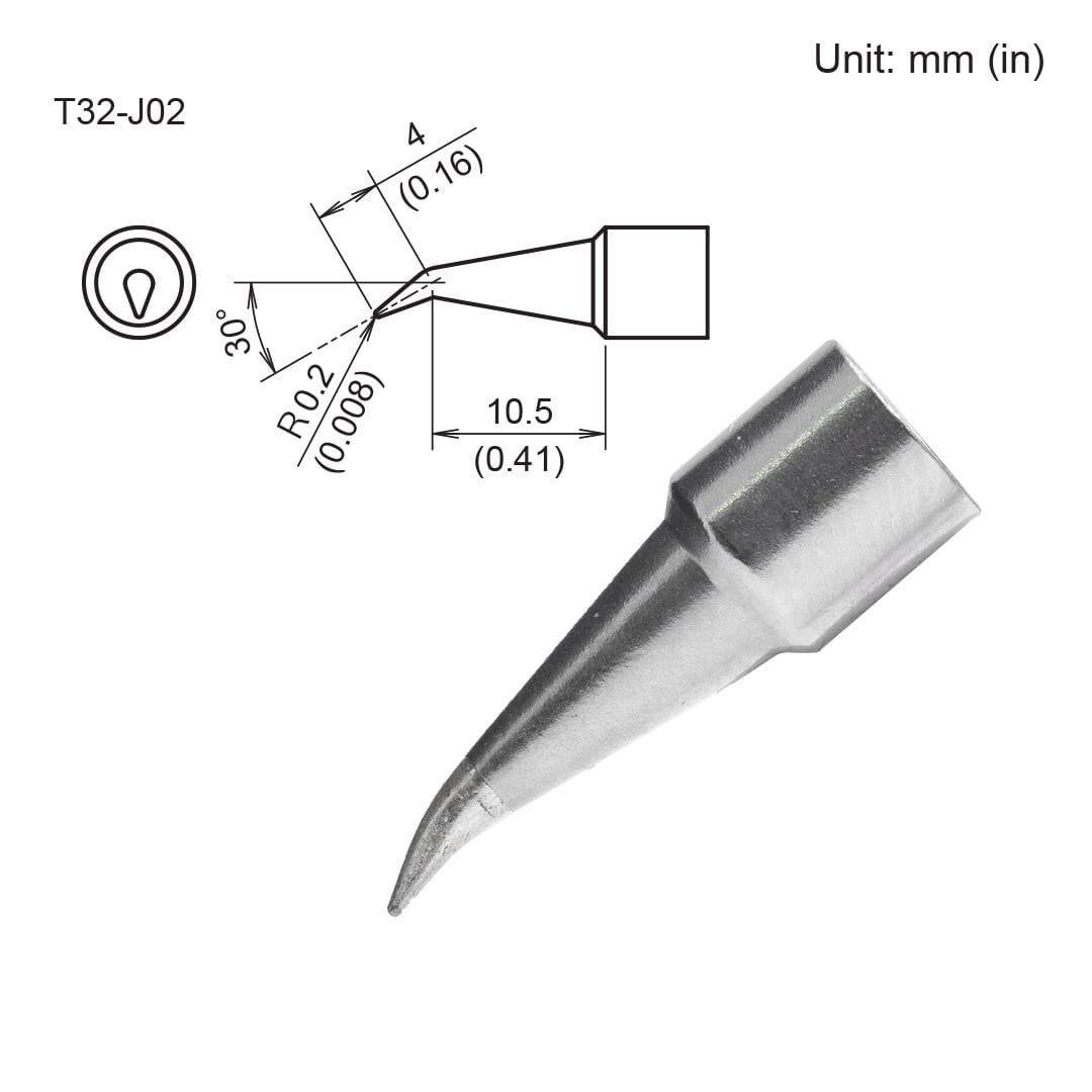 Hakko T32-J02 Tip, Bent R0.2mm/30&deg; x 4 x 10.5mm for FX-8806 Soldering Iron
