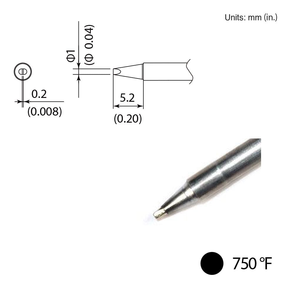 Hakko T35-02D06 Tip, Chisel, 0.6 x 5.2mm, 750&deg;F, FX-1002 Micro