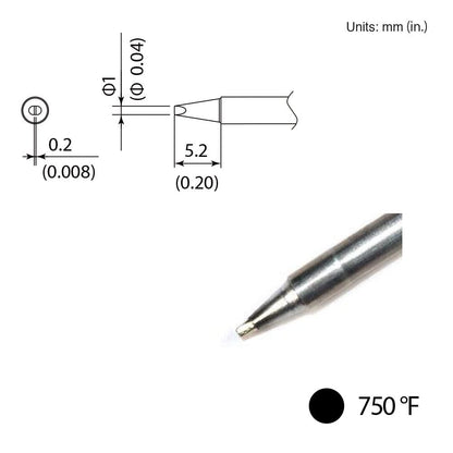 Hakko T35-02D06 Tip, Chisel, 0.6 x 5.2mm, 750&deg;F, FX-1002 Micro