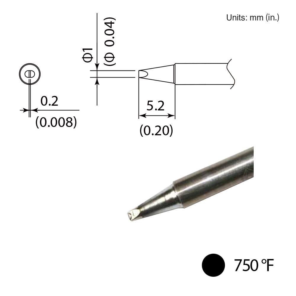 Hakko T35-02D1 Tip, Chisel, 1mm x 5.2mm, 750&deg;F, FX-1002 Micro