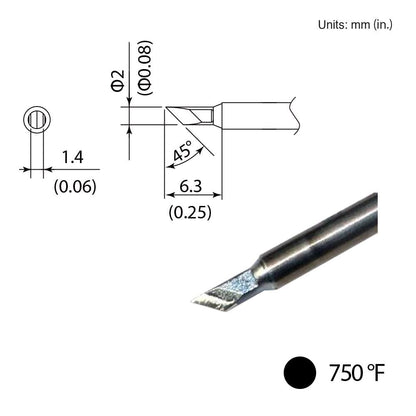 Hakko T35-02KU Tip, Knife, 2mm - 45&deg; x 6.3mm, 750&deg;F, FX-1002 Micro