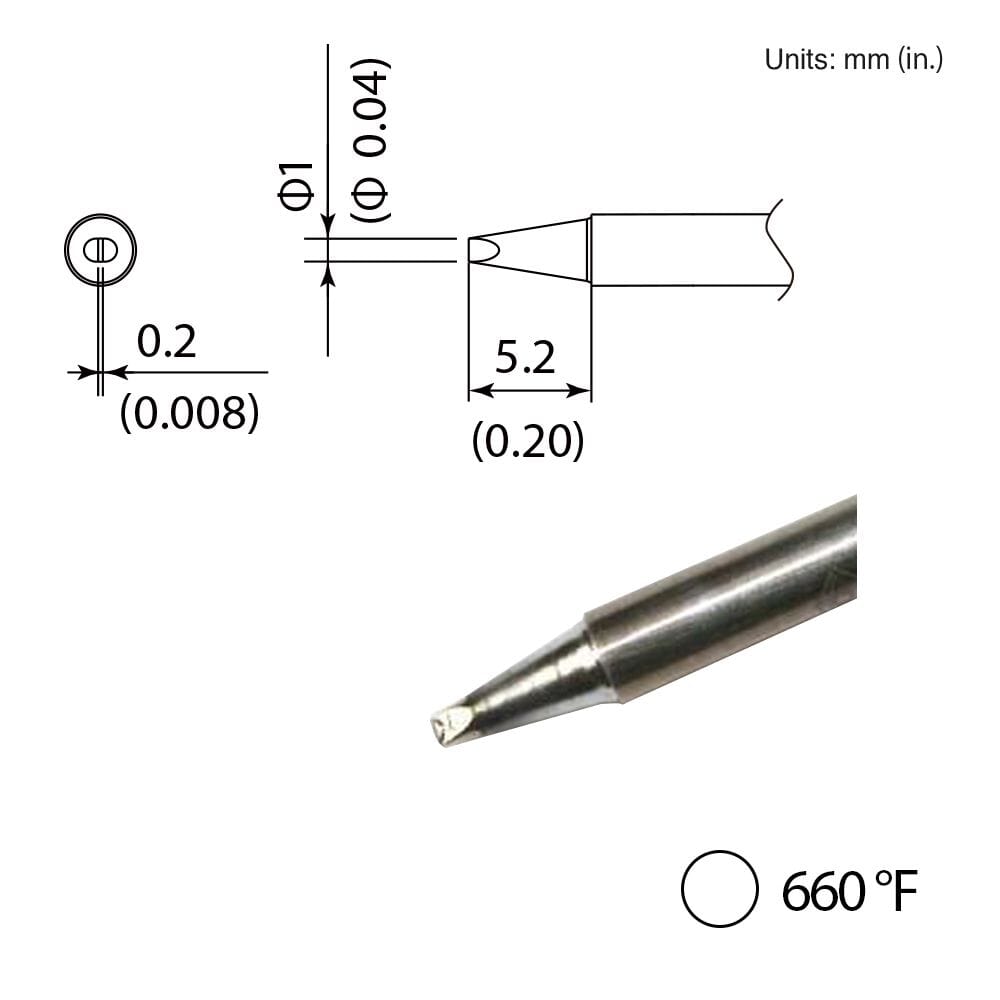 Hakko T35-03D1 Tip, Chisel, 1mm x 5.2mm, 660&deg;F, FX-1002 Micro