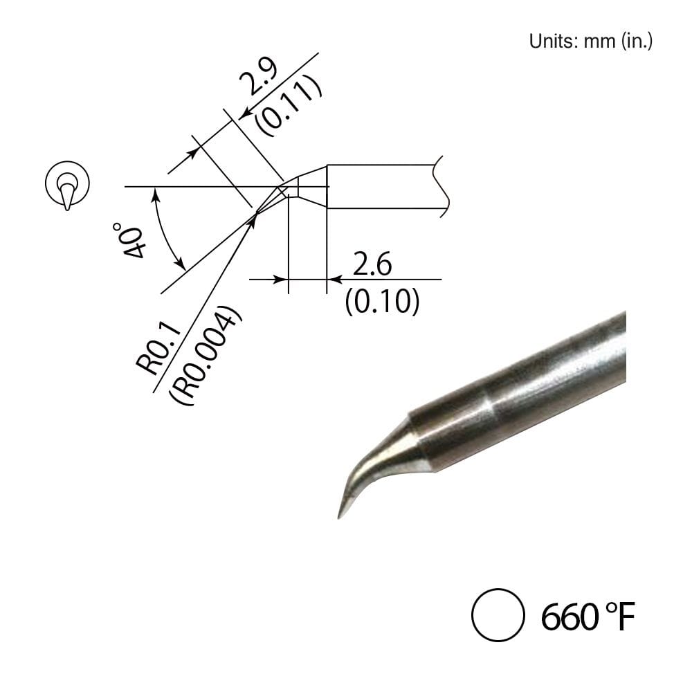 Hakko T35-03J Tip, J Bent, 0.1mm Radius, 40&deg; x 2.9 x 2.6mm, FX-1002 Micro