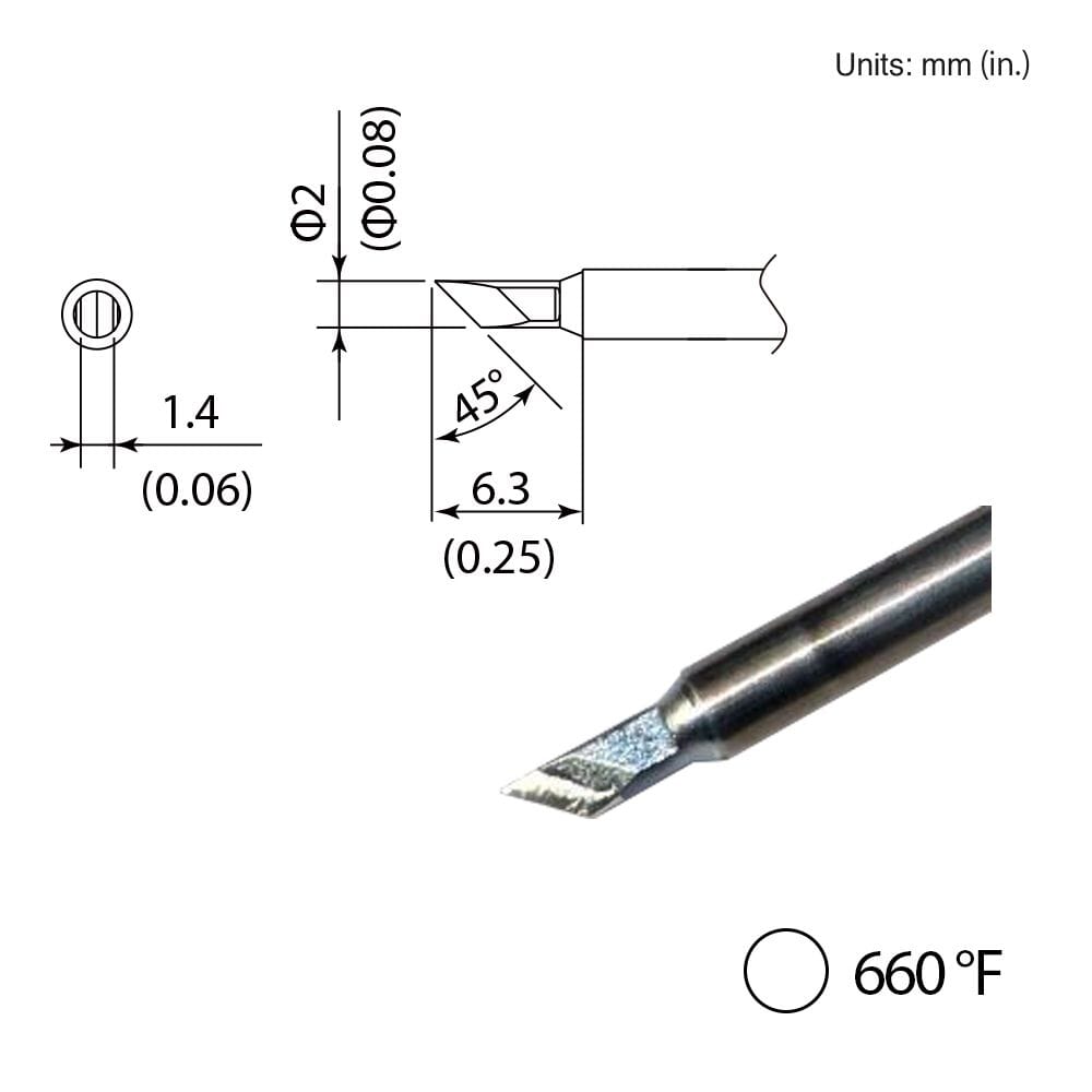 Hakko T35-03KU Tip, Knife, 2mm - 45&deg; x 6.3mm, FX-1002 Micro