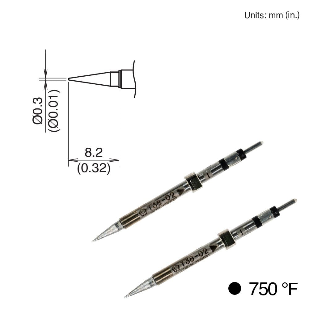 Hakko T38-02I Conical Tip, 2 Pack, 0.15mm Radius X 8.2mm, 750&deg;F, FX-1003 Micro Tweezers