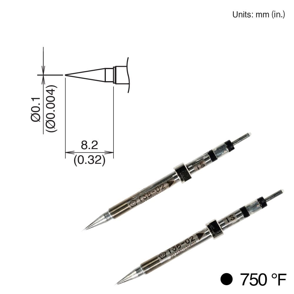 Hakko T38-02IS Conical Tip, 2 Pack, 0.05mm Radius X 8.2mm, 750&deg;F, FX-1003 Micro Tweezers