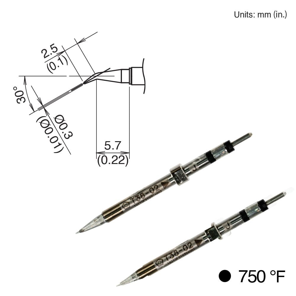 Hakko T38-02J Bent Tip, 2 Pack, 0.15mm Radius X 5.7mm, 750&deg;F, FX-1003 Micro Tweezers