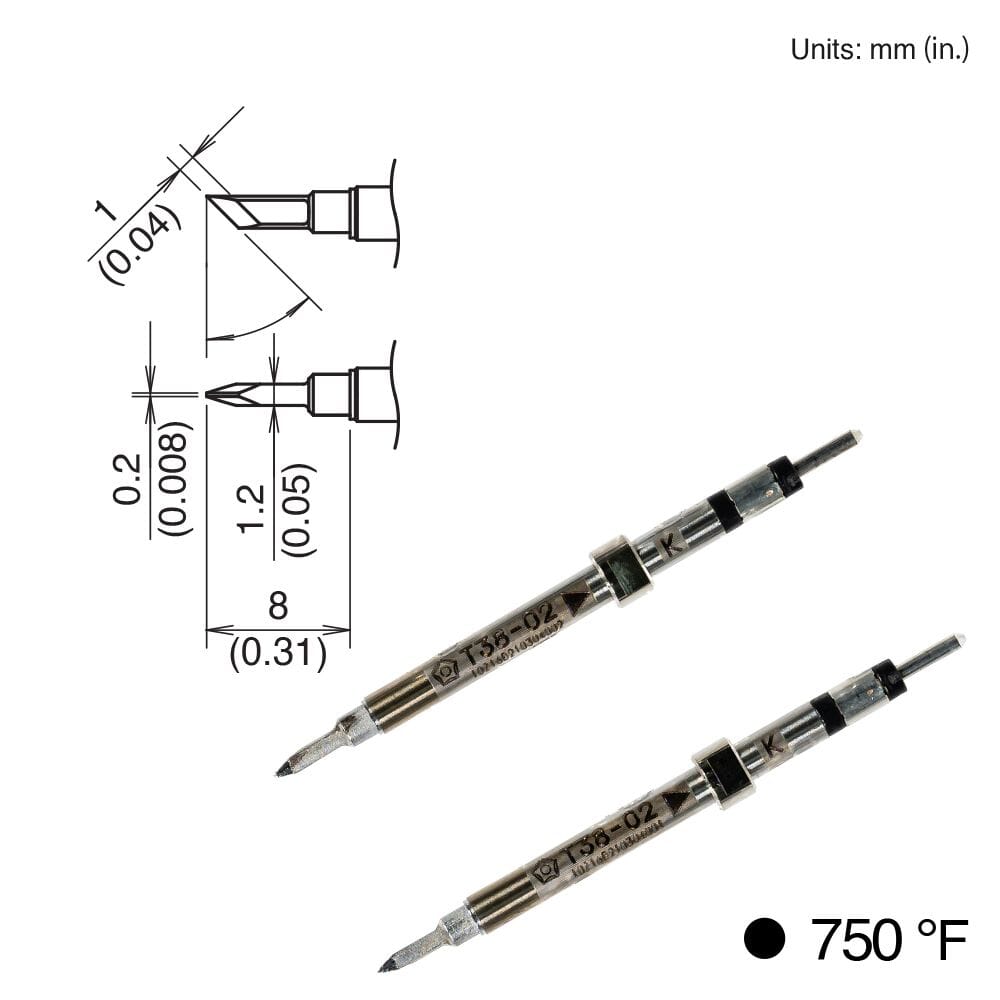 Hakko T38-02K Knife Tip, 2 Pack, 1.8mm X 8mm, 750&deg;F, FX-1003 Micro Tweezers