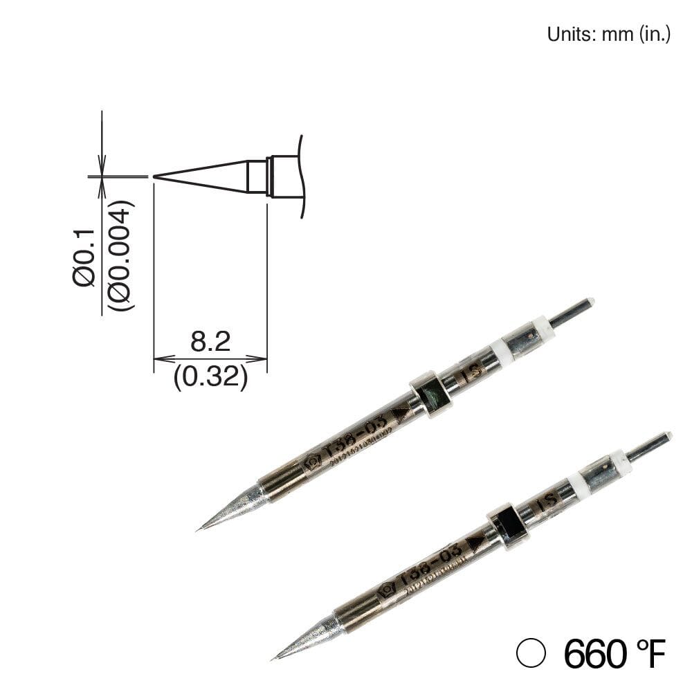 Hakko T38-03IS Conical Tip, 2 Pack, 0.05mm Radius X 8.2mm, 660&deg;F, FX-1003 Micro Tweezers