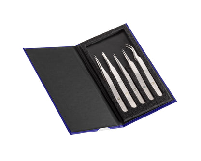 Ideal-tek 5-pc Tweezer Kit – High Precision – Anti-Acid / Anti-Magnetic Stainless Steel – 1 – 2A – 3C – 5 – 7 – Swiss Made