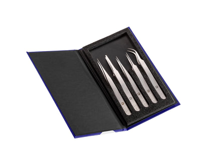 Ideal-tek 5-pc Tweezer Kit – High Precision – Carbon Steel – 1 – 2A – 3C – 5 – 7 – Swiss Made