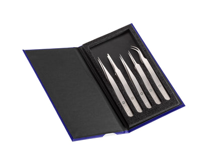 Ideal-tek 5-pc Tweezer Kit – High Precision – Superalloy Anti-Magnetic – 1 – 2A – 3C – 5 – 7 – Swiss Made