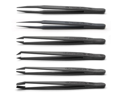 Ideal-tek 6-pc ESD Plastic tweezer Kit – Carbon Fiber – 702A – 705 – 707 – 708 – 709 – 710 – Swiss Made