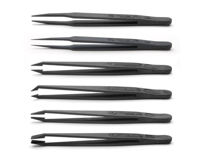 Ideal-tek 6-pc ESD Plastic tweezer Kit – PVDF plastic – 702A – 705 – 707 – 708 – 709 – 710 – Swiss Made