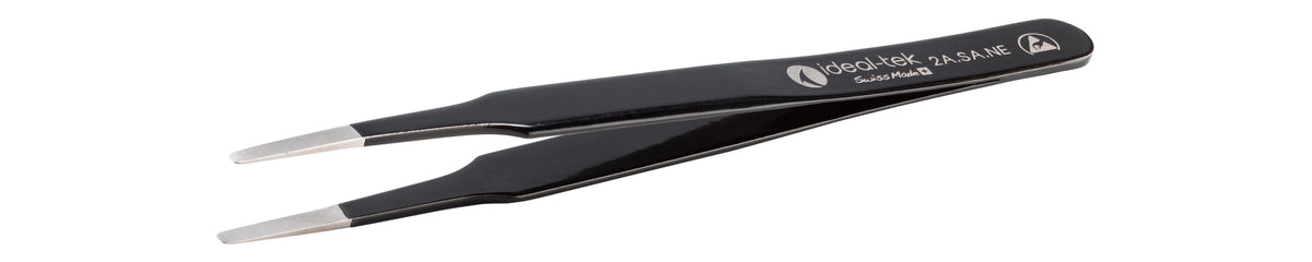 Ideal-tek ESD Epoxy Coated Tweezers – Style 2A – Anti-Acid / Anti-Magnetic Stainless Steel – 125mm (4.9″) – Swiss Made