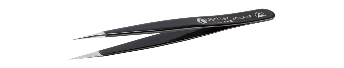 Ideal-tek ESD Epoxy Coated Tweezers – Style 3 – Anti-Acid / Anti-Magnetic Stainless Steel – 110mm (4.3″) – Swiss Made