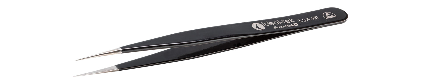 Ideal-tek ESD Epoxy Coated Tweezers – Style 3 – Anti-Acid / Anti-Magnetic Stainless Steel – 120mm (4.7″) – Swiss Made