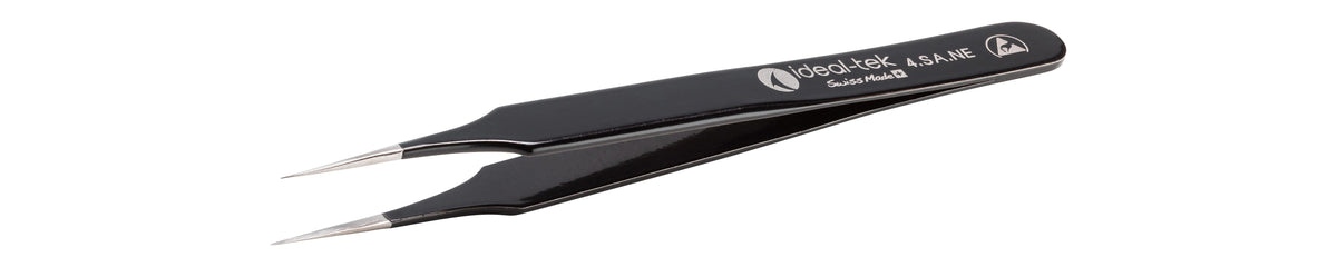 Ideal-tek ESD Epoxy Coated Tweezers – Style 4 – Anti-Acid / Anti-Magnetic Stainless Steel – 110mm (4.3″) – Swiss Made