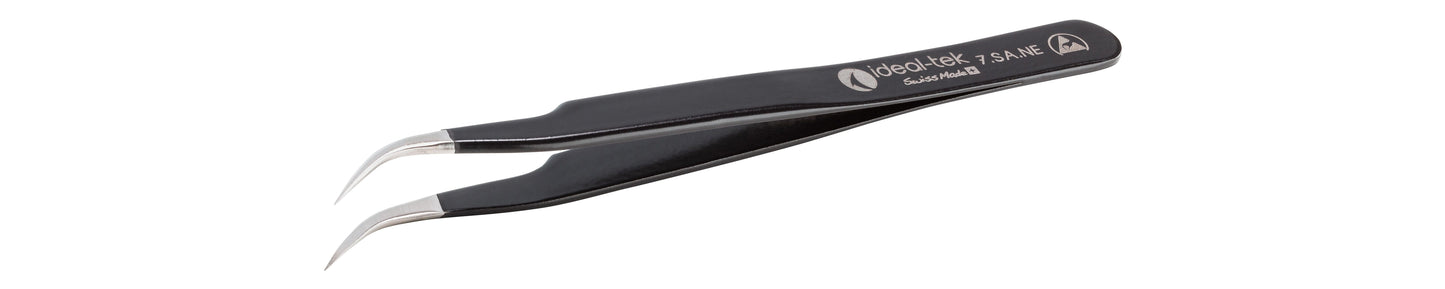 Ideal-tek ESD Epoxy Coated Tweezers – Style 7 – Anti-Acid / Anti-Magnetic Stainless Steel – 120mm (4.7″) – Swiss Made