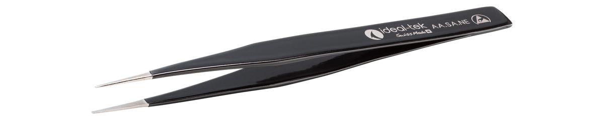 Ideal-tek ESD Epoxy Coated Tweezers – Style AA – Anti-Acid / Anti-Magnetic Stainless Steel – 130mm (5.1″) – Swiss Made