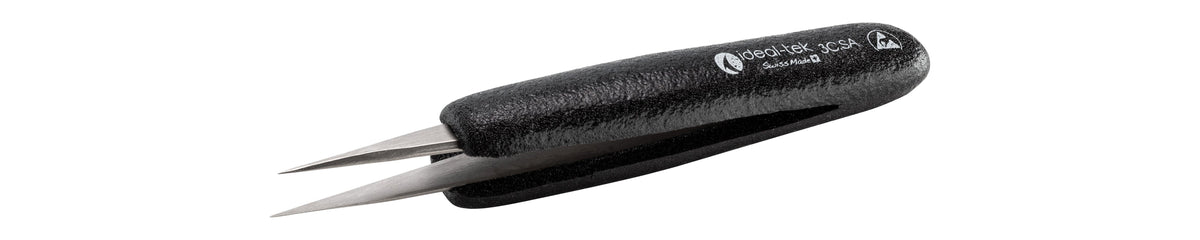 Ideal-tek ESD Foam Tweezers – Style 3 – Anti-Acid / Anti-Magnetic Stainless Steel – 115mm (4.5″) – Swiss Made