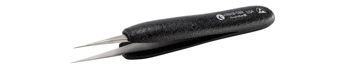 Ideal-tek ESD Foam Tweezers – Style 3 – Anti-Acid / Anti-Magnetic Stainless Steel – 130mm (5.1″) – Swiss Made
