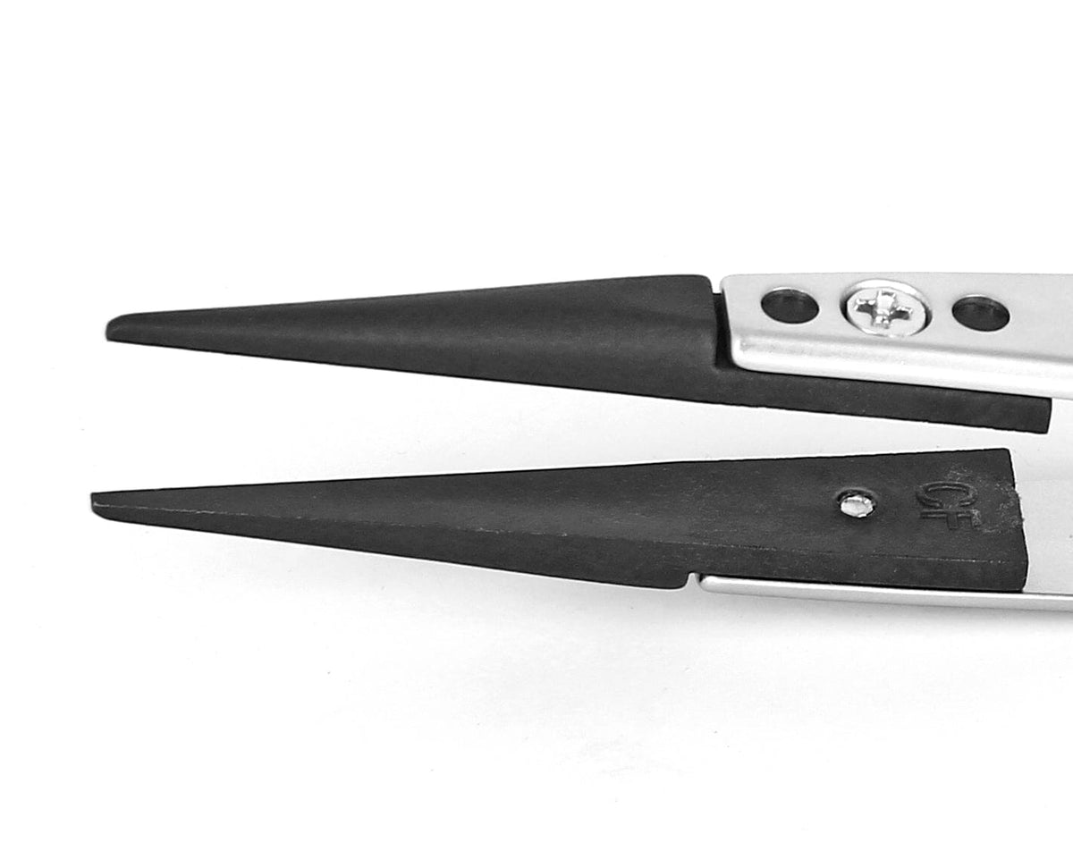 Ideal-tek ESD Plastic Replaceable Tip Tweezers Style 00 – Carbon Fiber Tips (A00CF) – Straight Thick Strong Tips – 115mm (4.5") – Swiss Made