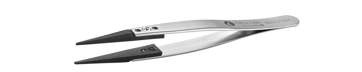 Ideal-tek ESD Plastic Replaceable Tip Tweezers Style 00 – Carbon Fiber Tips (A00CF) – Straight Thick Strong Tips – 115mm (4.5") – Swiss Made